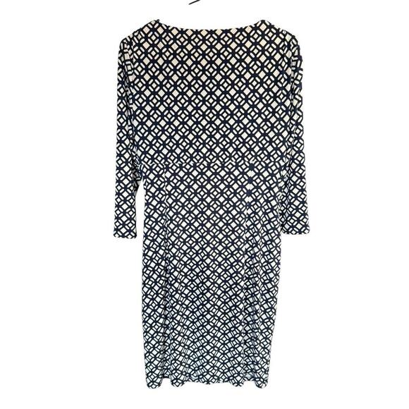 Lauren Ralph Lauren 12 Faux Wrap Dress Black white 3/4 Sleeve Splice Bodice - Picture 3 of 6